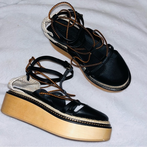 ULLA JOHNSON Salinas sandal black size 8 twisted rope leather platform lace up - Picture 7 of 16